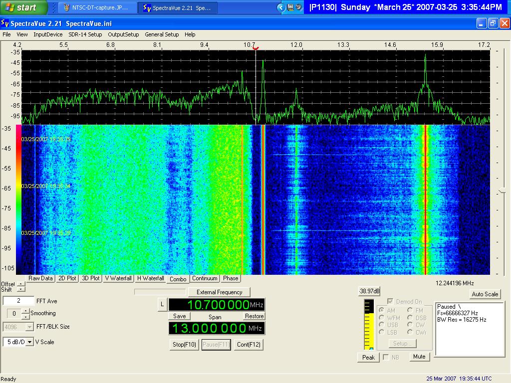 Water fall display of NTSC Signal - left; DTV Signal - right